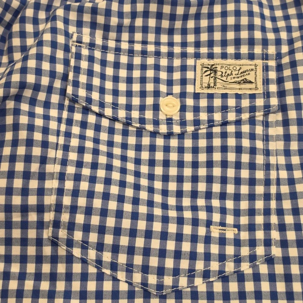 Polo by Ralph Lauren Blue & White Gingham Drawstring Swim Trunks
